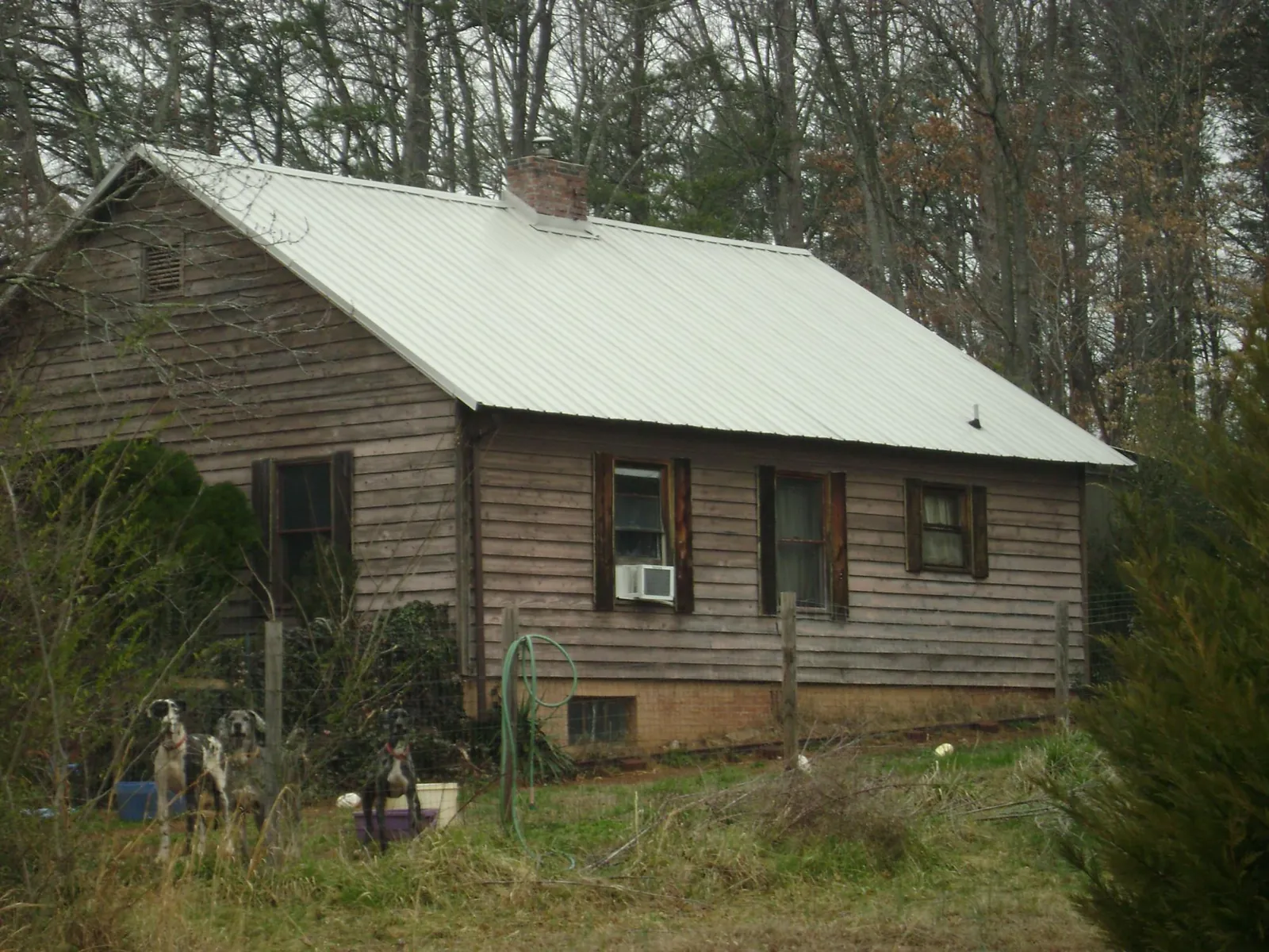 White metal roof on an old wood sided farmhouse, from a Metal Roof Installation job in Austinburg